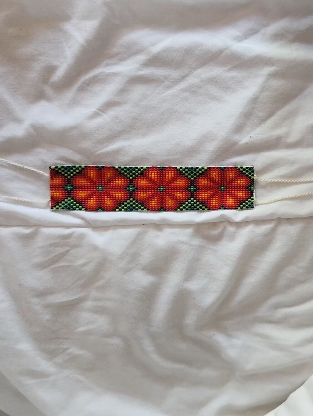 Beaded Floral Belt - Orange & Green Flower Design